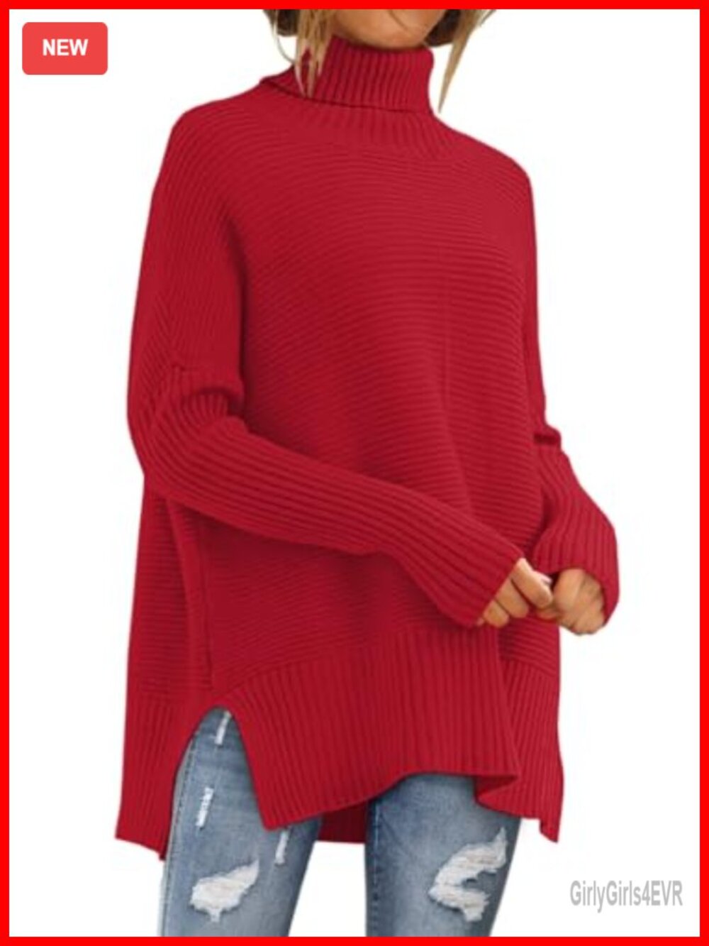 Oversized Turtleneck Tunic Sweater Stretchy Knit High Low Hem Pullover
